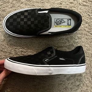 Black check slip on vans